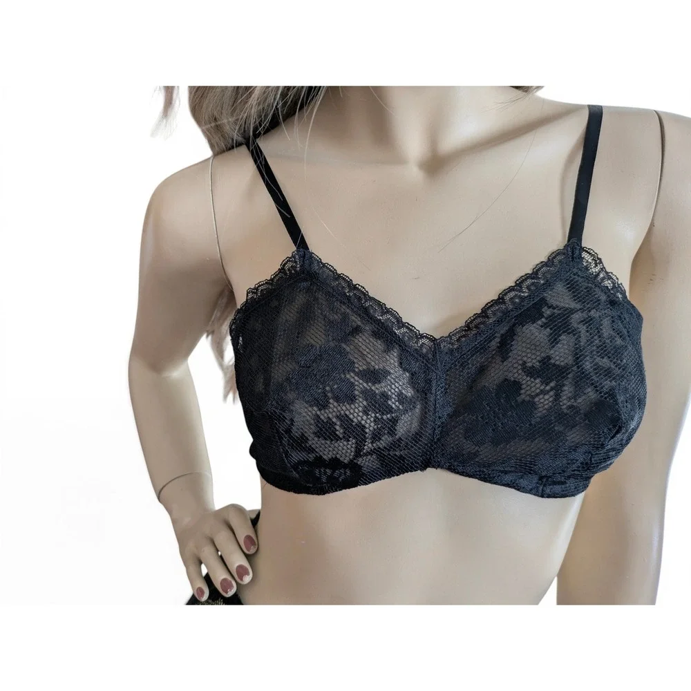 1930s Black Mesh Lingerie Set XS/S Blanche‎ Deadstock Bralette Tap Panties NOS